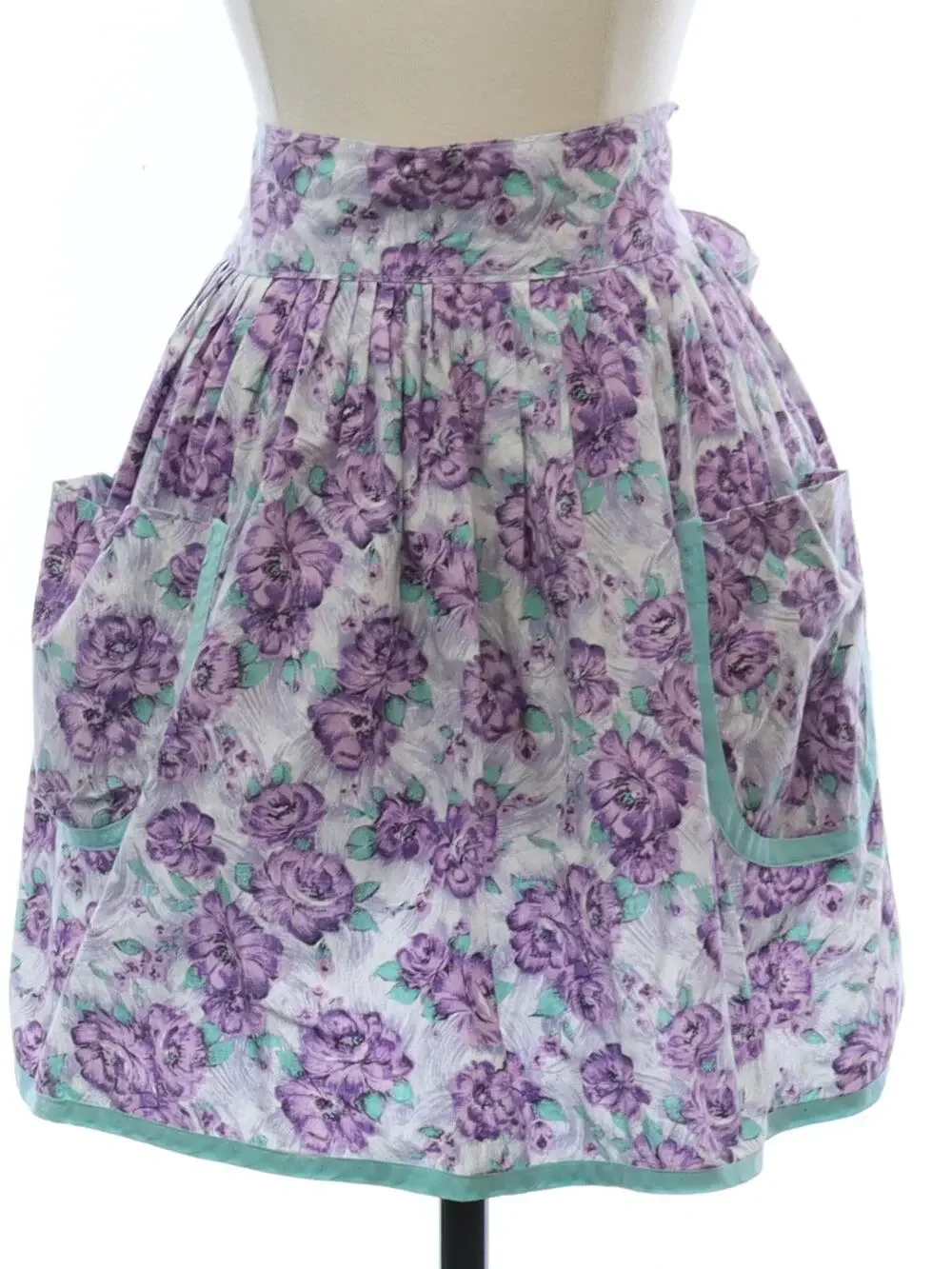 Vintage 1960s Purple Floral Waist Apron Home Sewn